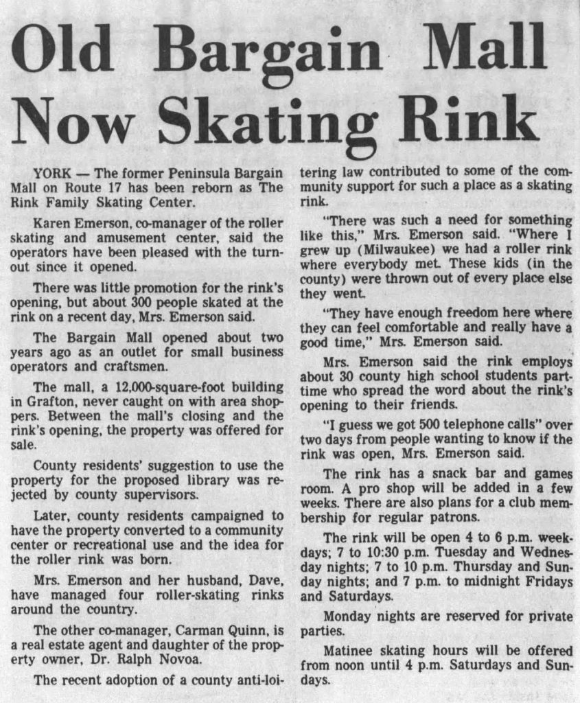 Newspaper clipping from March 10, 1983 Daily Press about The Rink opening